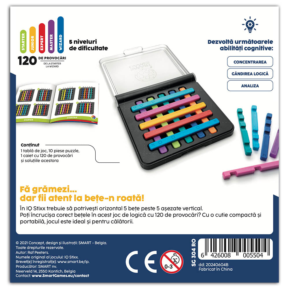 Smart Games - IQ Stixx, logikai játék 120 kihívással, 7 év feletti, font kiadás. román