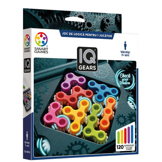 Smart Games - IQ Gears, joc de logica cu 120 de provocari, 7+ ani, editie lb. Romana