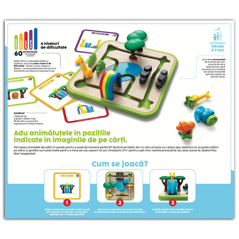 Smart Games - Safari Park Jr., logikai játék 60 kihívással, 3+ éves, font kiadás. román