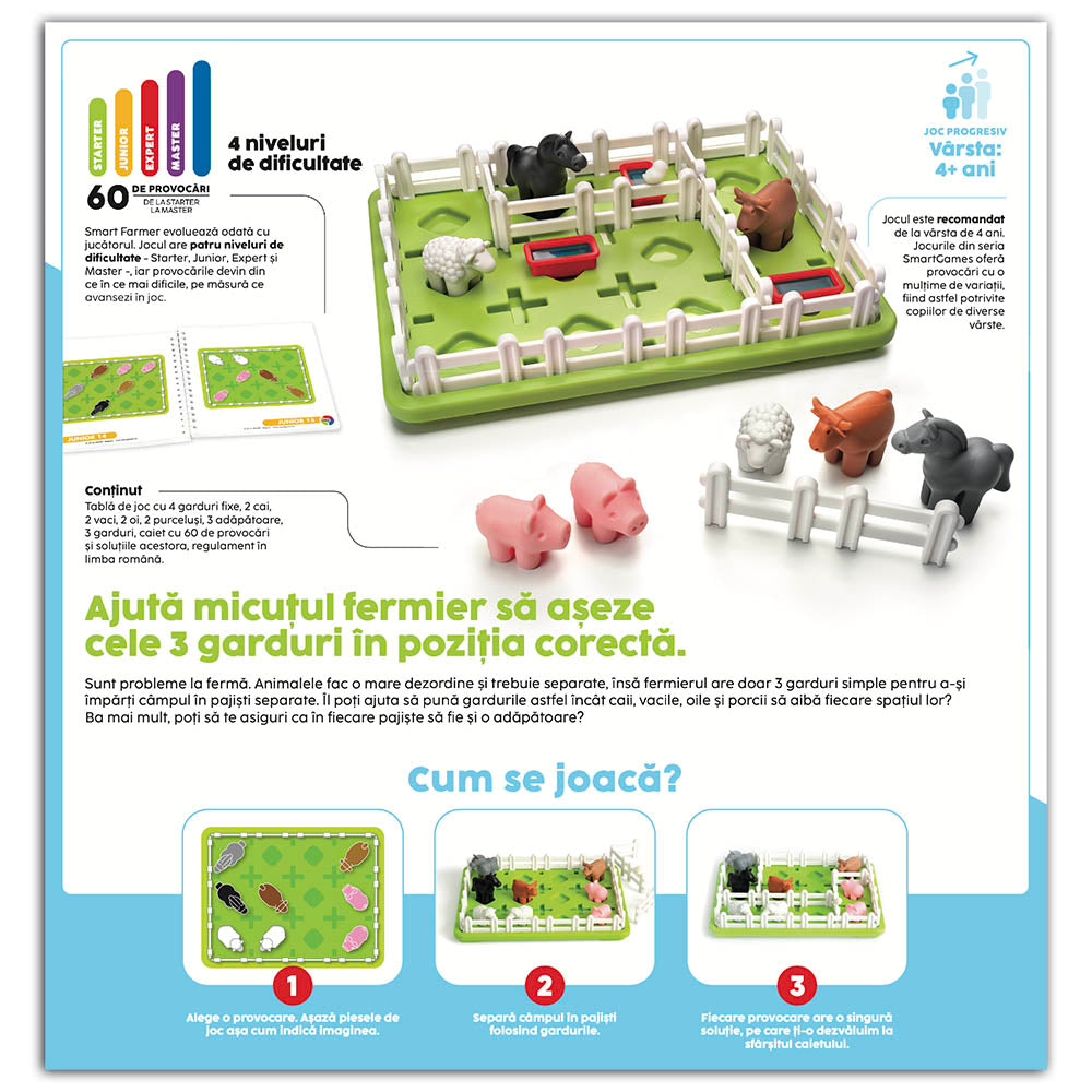 Smart Games - Smart Farmer, logikai játék 60 kihívással, 4+ év, lb kiadás. román