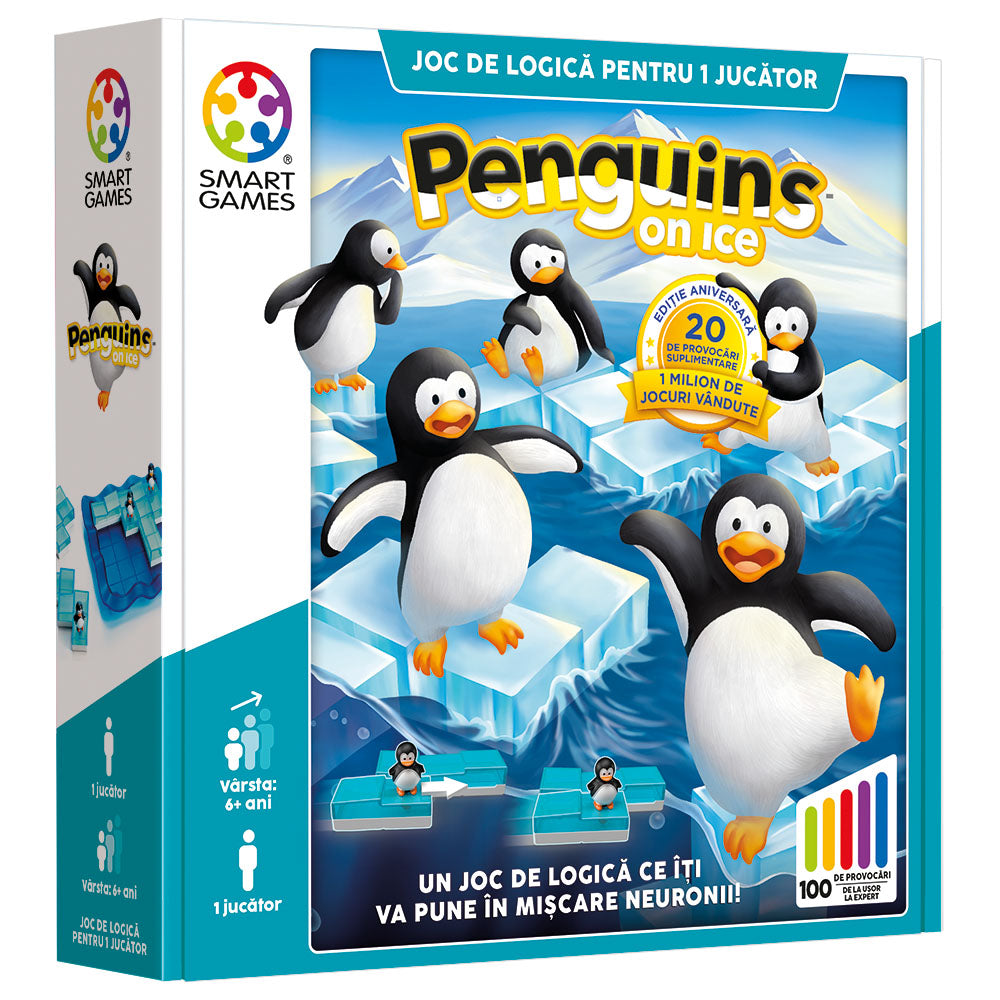 Intelligens játékok – Penguins on Ice, logikai játék 100 kihívással, 6+ éves, font kiadás. román