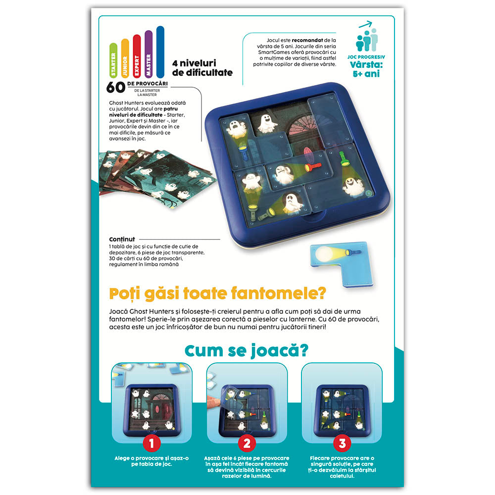 Smart Games - Ghost Hunters, joc de logica cu 60 de provocari, 5+ ani, editie lb. Romana