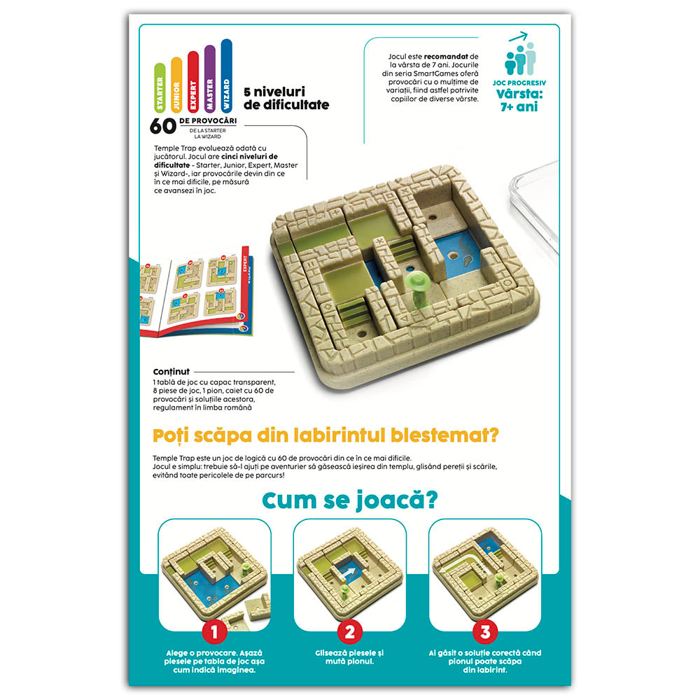 Smart Games - Temple Trap, joc de logica cu 60 de provocari, 7+ ani, editie lb. Romana