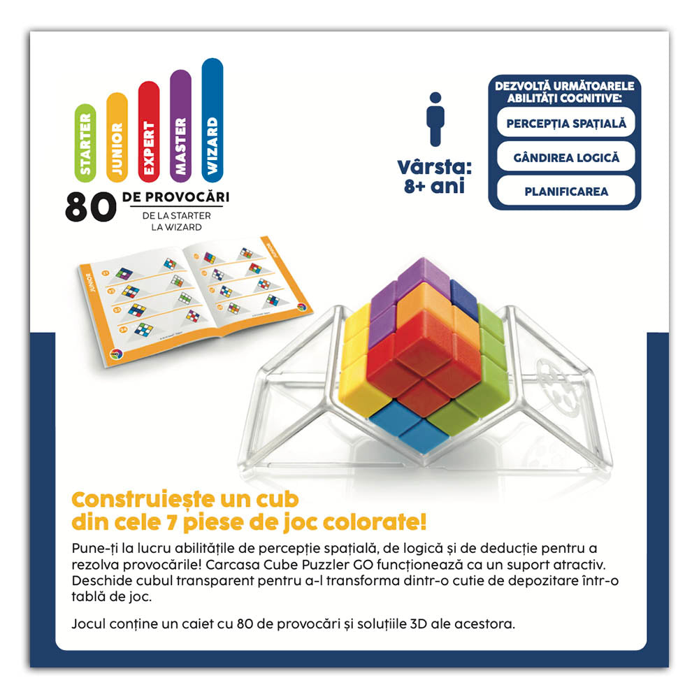 Smart Games - Cube Puzzler Go, logikai játék 80 kihívással, 8 év feletti, font kiadás. román