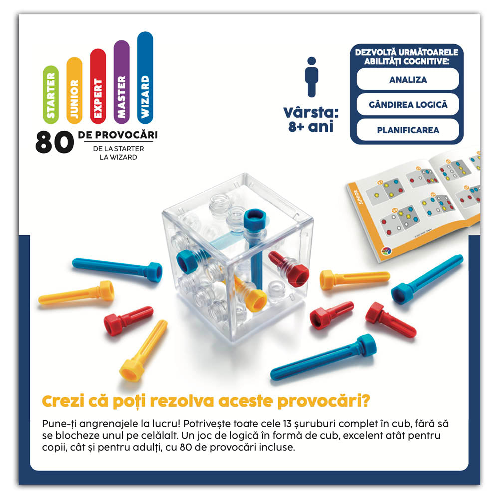 Smart Games - Criss Cross Cube, logikai játék 80 kihívással, 8 év feletti, font kiadás. román