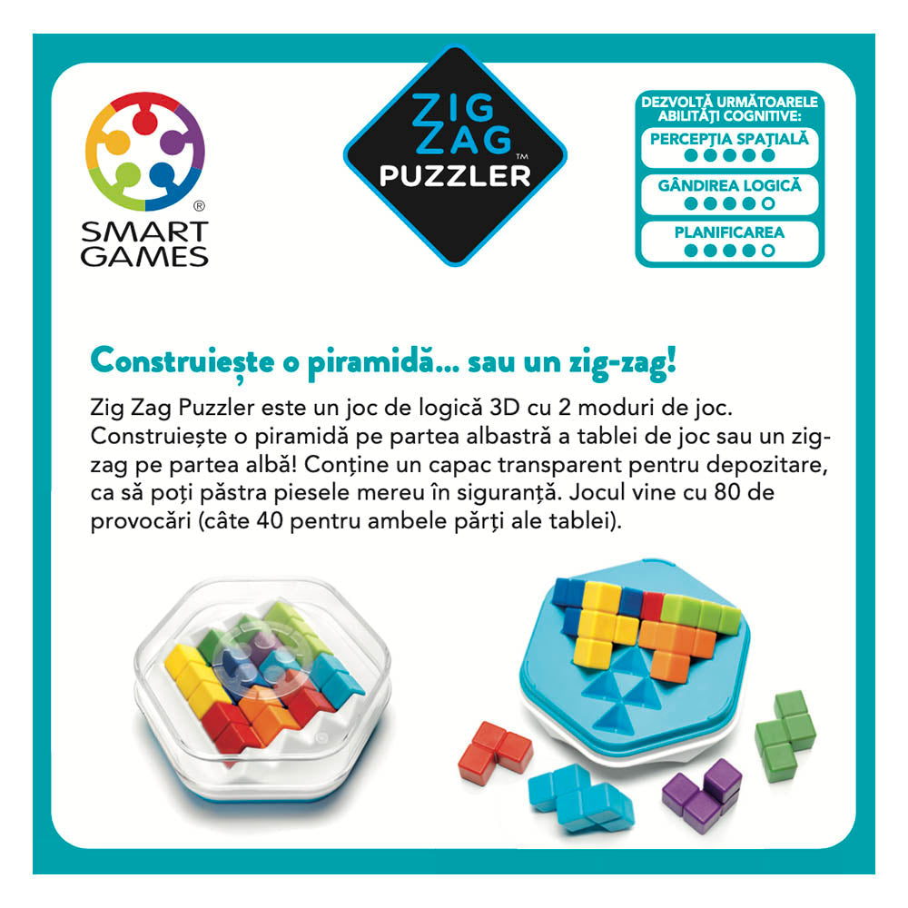 Smart Games - Zig Zag Puzzler, joc de logica cu 80 de provocari, 12+ ani, editie lb. Romana