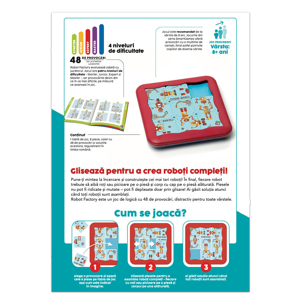 Smart Games - Robot Factory, joc de logica cu 48 de provocari, 8+ ani, editie lb. romana