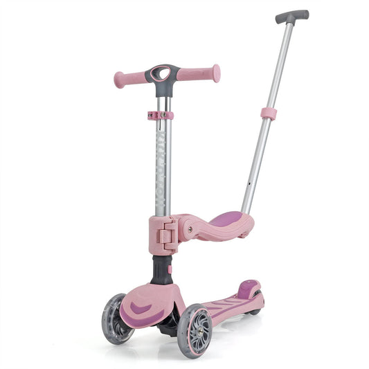 Trotineta copii pliabila 3 in 1, roz, Kick'n'Roll S6 ECO, cu bara de impingere detasabila, ghidon reglabil, scaun detasabil, cu 3 roti luminoase, 3+ ani, suport maxim 50 kg platforma, suport maxim 20 kg scaun