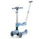 Trotineta copii pliabila 3 in 1, albastru, Kick'n'Roll S6 ECO, cu bara de impingere detasabila, ghidon reglabil, scaun detasabil, cu 3 roti luminoase, 3+ ani, suport maxim 50kg, suport maxim 20 kg scaun