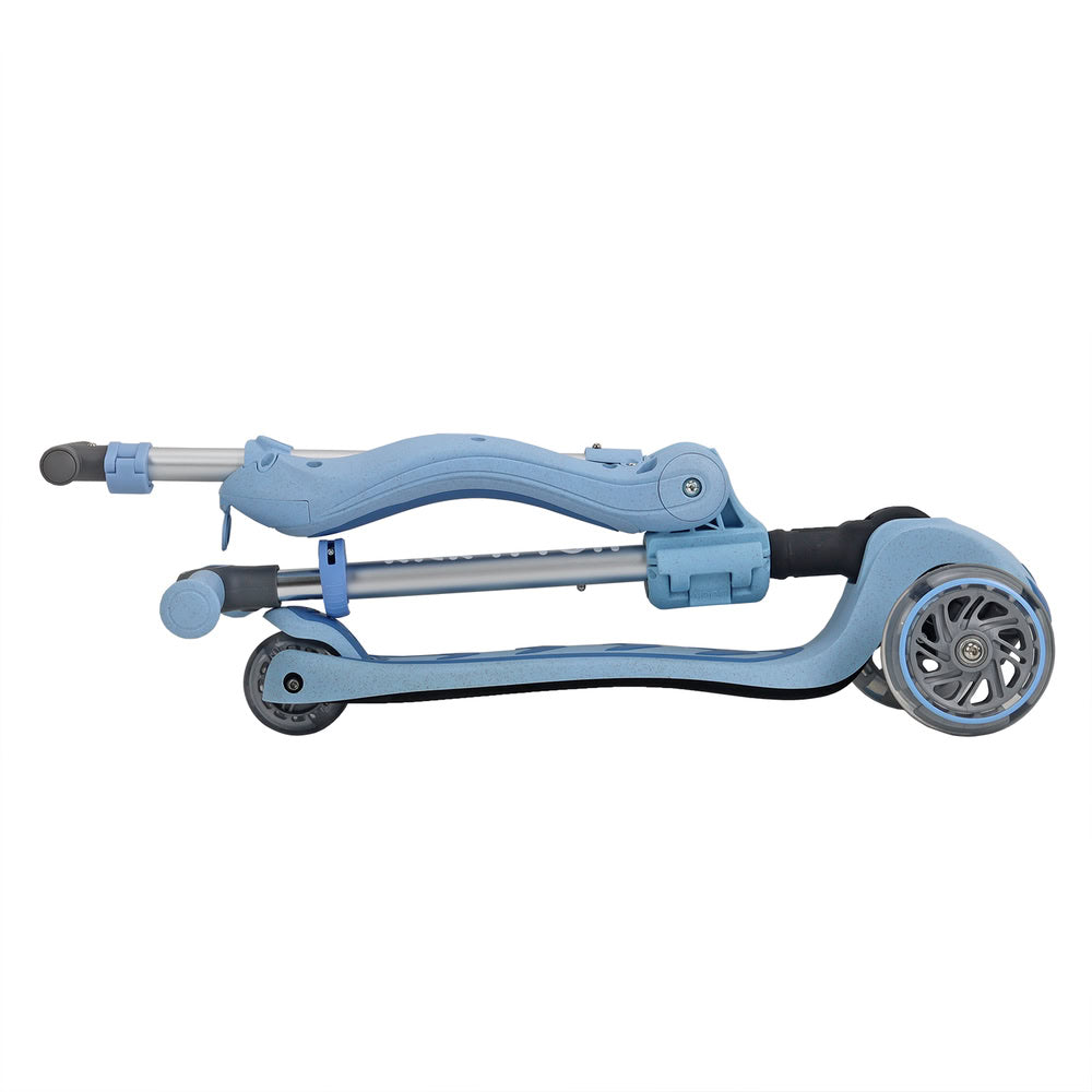 Trotineta copii pliabila 3 in 1, albastru, Kick'n'Roll S6 ECO, cu bara de impingere detasabila, ghidon reglabil, scaun detasabil, cu 3 roti luminoase, 3+ ani, suport maxim 50kg, suport maxim 20 kg scaun