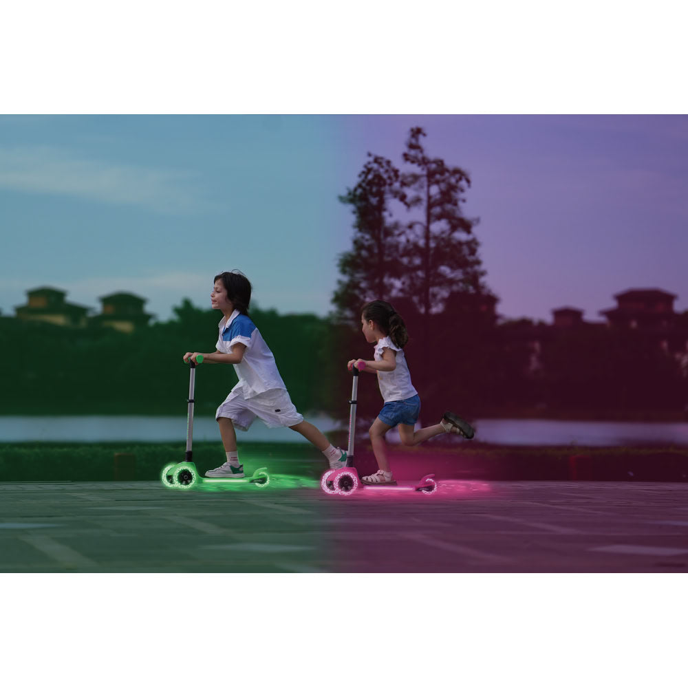 Trotineta copii pliabila, verde, Kick'n'Roll  L5 Jelly, cu 3 roti luminoase si platforma cu banda de LED multicolorata, ghidon reglabil, 3+ ani, suport maxim 50kg
