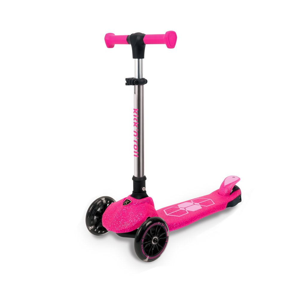 Trotineta copii pliabila, roz, Kick'n'Roll  L5 Jelly, cu 3 roti luminoase si platforma cu banda de LED multicolorata, ghidon reglabil, 3+ ani, suport maxim 50kg