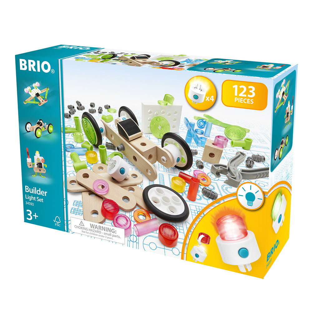 Építőszett játék lámpákkal, 123 db BRIO, 3+ év