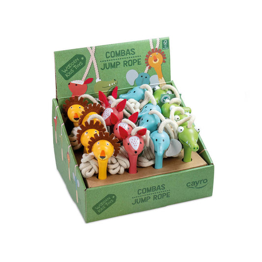 Coarda de sarit Cayro +/-215 cm, manere din lemn cu diverse animale, display cu 8 bucati