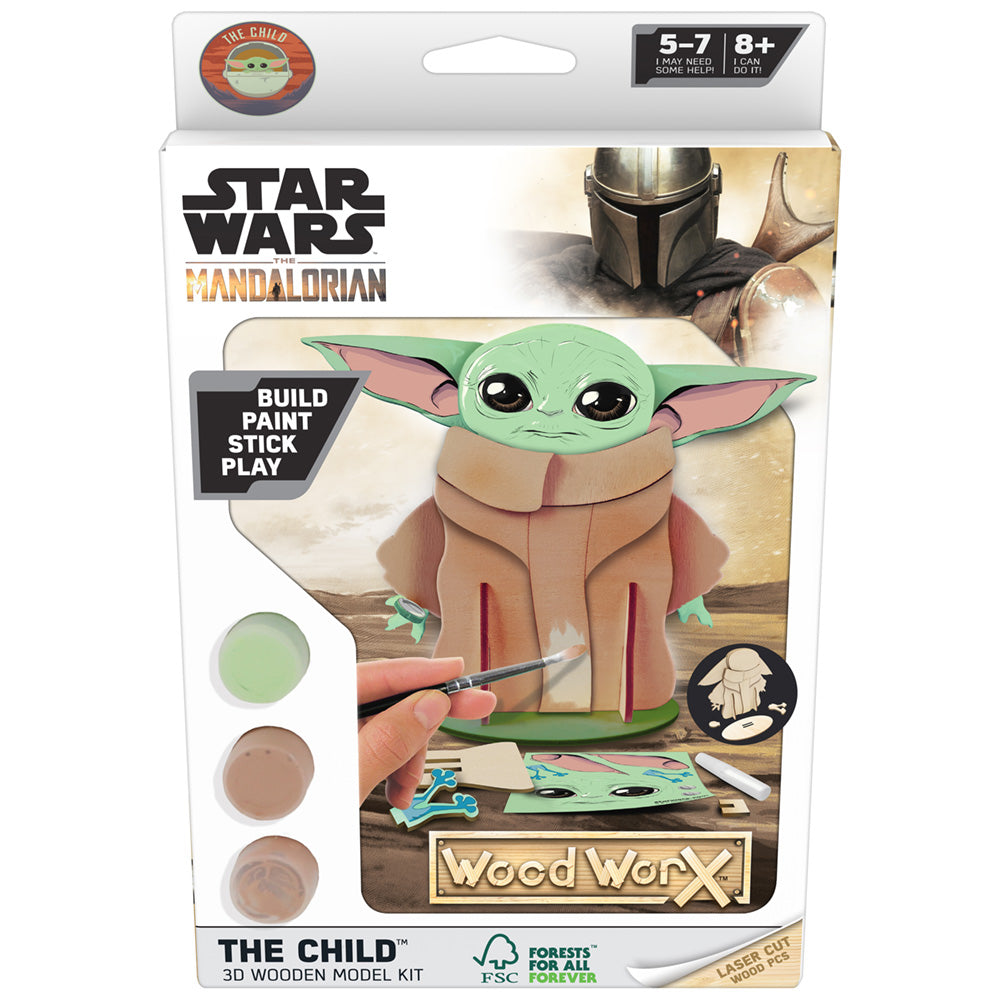 Imagine - Macheta de asamblat, Wood WorX - Star Wars - The Child, cu 20+ piese din lemn + vopsea, pensula si adeziv inclus