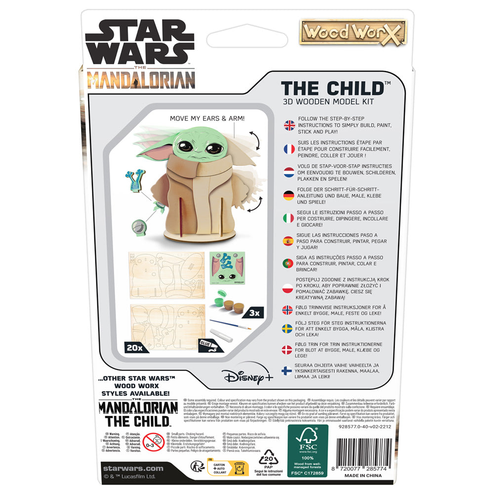 Imagine - Macheta de asamblat, Wood WorX - Star Wars - The Child, cu 20+ piese din lemn + vopsea, pensula si adeziv inclus