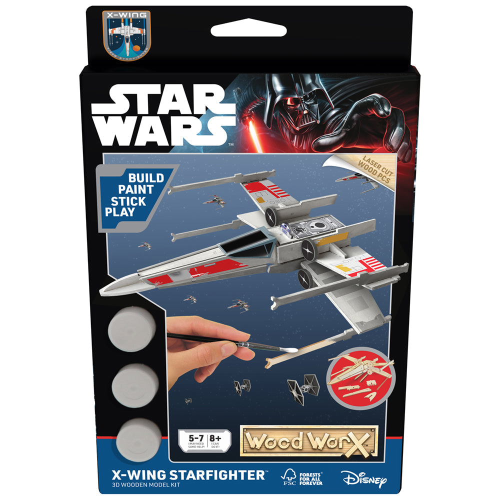 Imagine - Macheta de asamblat, Wood WorX - Star Wars - X-Wing Starfighter, cu 40+ piese din lemn + vopsea, pensula si adeziv inclus