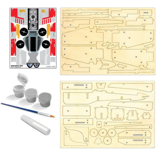 Imagine - Macheta de asamblat, Wood WorX - Star Wars - X-Wing Starfighter, cu 40+ piese din lemn + vopsea, pensula si adeziv inclus