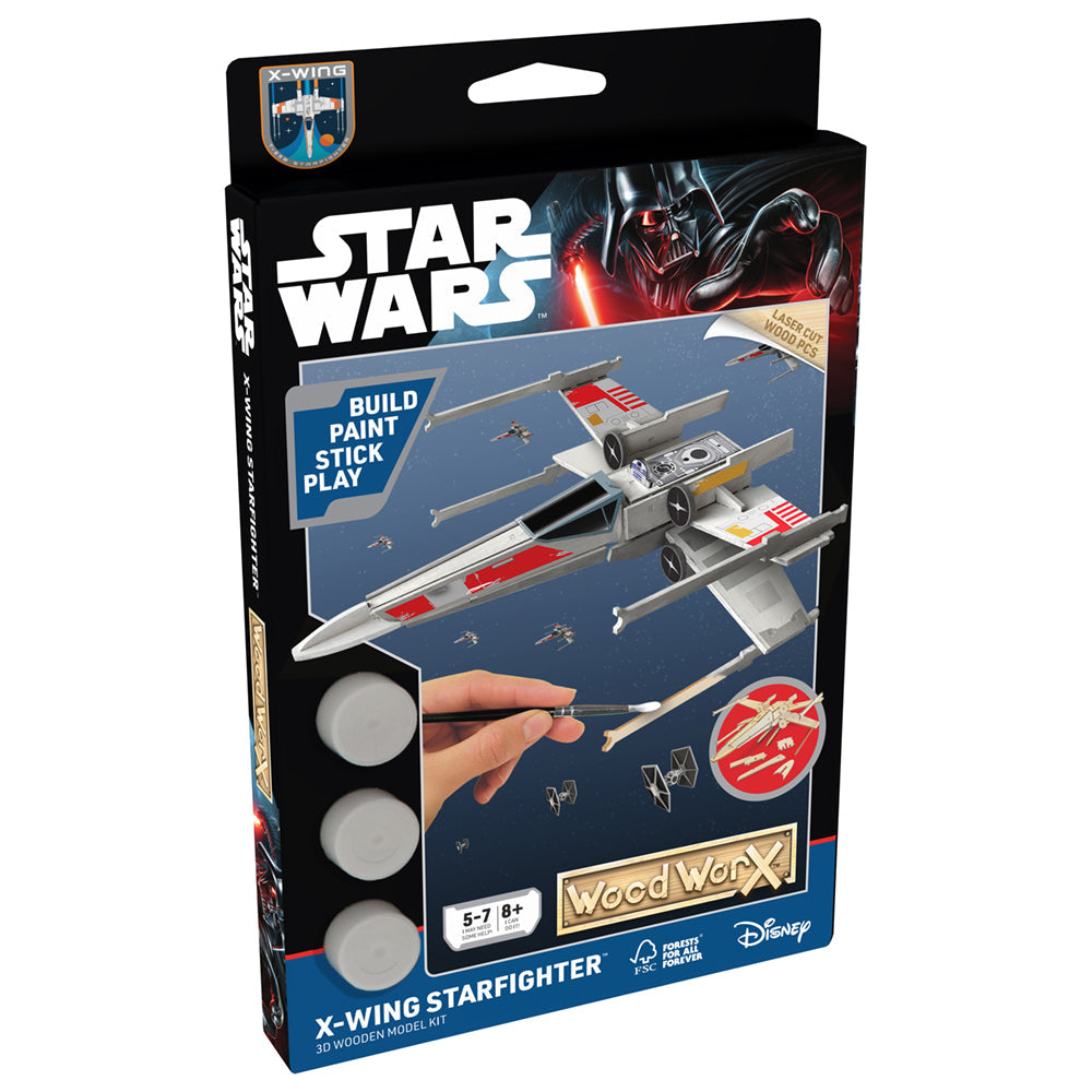Imagine - Macheta de asamblat, Wood WorX - Star Wars - X-Wing Starfighter, cu 40+ piese din lemn + vopsea, pensula si adeziv inclus