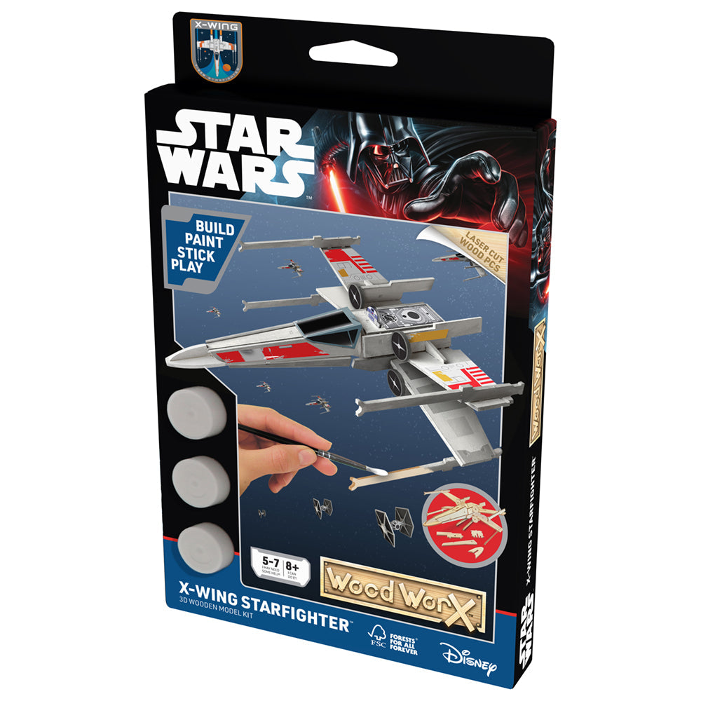 Imagine - Macheta de asamblat, Wood WorX - Star Wars - X-Wing Starfighter, cu 40+ piese din lemn + vopsea, pensula si adeziv inclus