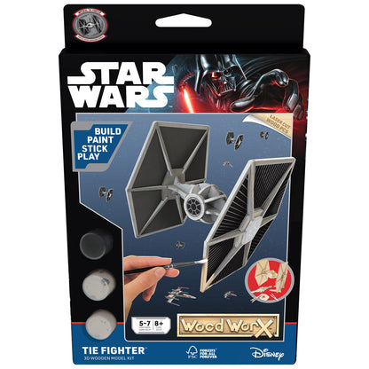 Imagine - Macheta de asamblat, Wood WorX - Star Wars - Tie Fighter, cu 30+ piese din lemn + vopsea, pensula si adeziv inclus