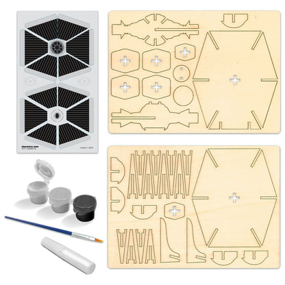Imagine - Macheta de asamblat, Wood WorX - Star Wars - Tie Fighter, cu 30+ piese din lemn + vopsea, pensula si adeziv inclus