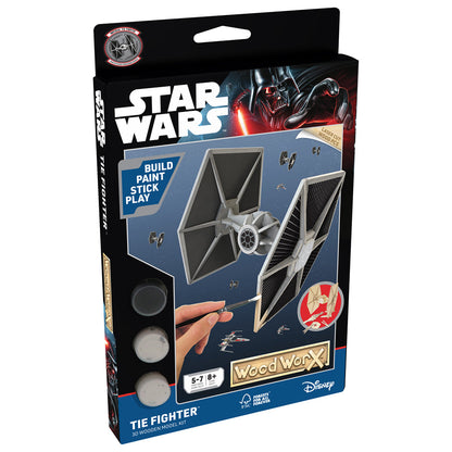 Imagine - Macheta de asamblat, Wood WorX - Star Wars - Tie Fighter, cu 30+ piese din lemn + vopsea, pensula si adeziv inclus