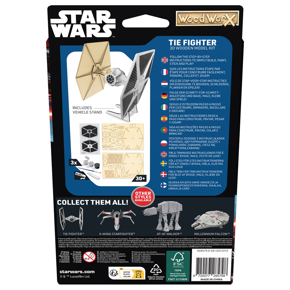 Imagine - Macheta de asamblat, Wood WorX - Star Wars - Tie Fighter, cu 30+ piese din lemn + vopsea, pensula si adeziv inclus