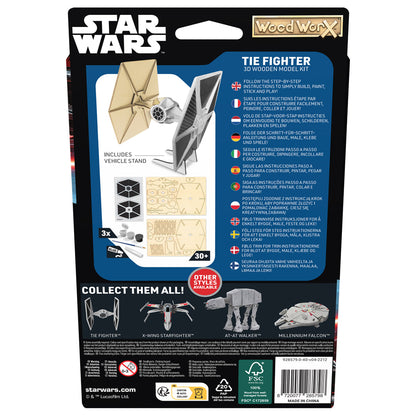 Imagine - Macheta de asamblat, Wood WorX - Star Wars - Tie Fighter, cu 30+ piese din lemn + vopsea, pensula si adeziv inclus
