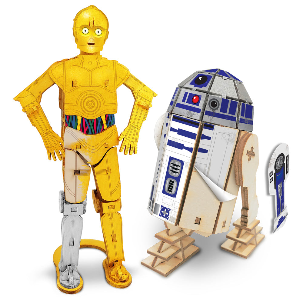Imagine - Macheta de asamblat, Wood WorX - Star Wars - C-3PO & R2D2, cu 110+ piese din lemn + vopsea, pensula si adeziv inclus