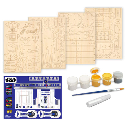 Imagine - Macheta de asamblat, Wood WorX - Star Wars - C-3PO & R2D2, cu 110+ piese din lemn + vopsea, pensula si adeziv inclus