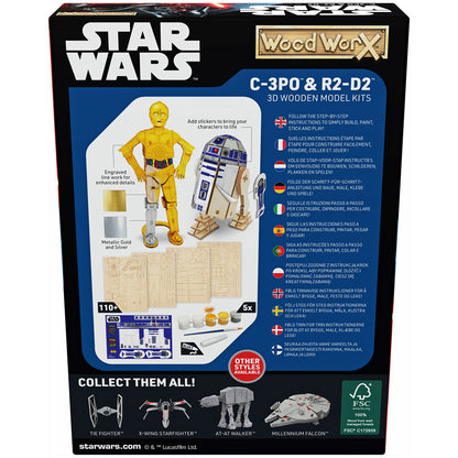 Imagine - Macheta de asamblat, Wood WorX - Star Wars - C-3PO & R2D2, cu 110+ piese din lemn + vopsea, pensula si adeziv inclus