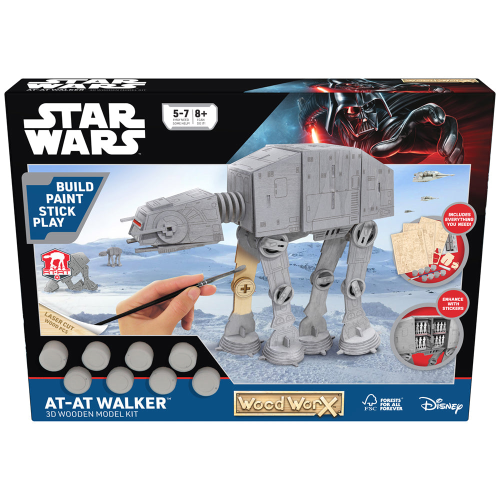 Imagine - Macheta de asamblat, Wood WorX - Star Wars - AT-AT Walker, cu 90+ piese din lemn + vopsea, pensula si adeziv inclus