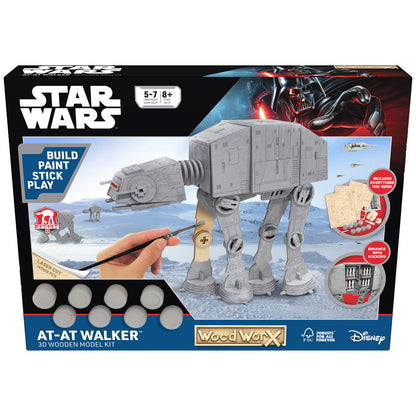 Imagine - Macheta de asamblat, Wood WorX - Star Wars - AT-AT Walker, cu 90+ piese din lemn + vopsea, pensula si adeziv inclus