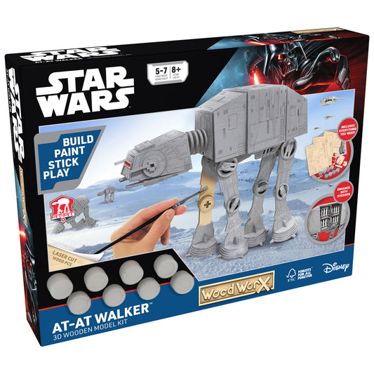 Imagine - Macheta de asamblat, Wood WorX - Star Wars - AT-AT Walker, cu 90+ piese din lemn + vopsea, pensula si adeziv inclus