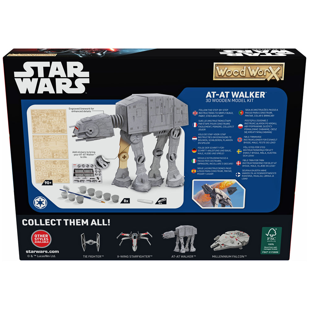 Imagine - Macheta de asamblat, Wood WorX - Star Wars - AT-AT Walker, cu 90+ piese din lemn + vopsea, pensula si adeziv inclus