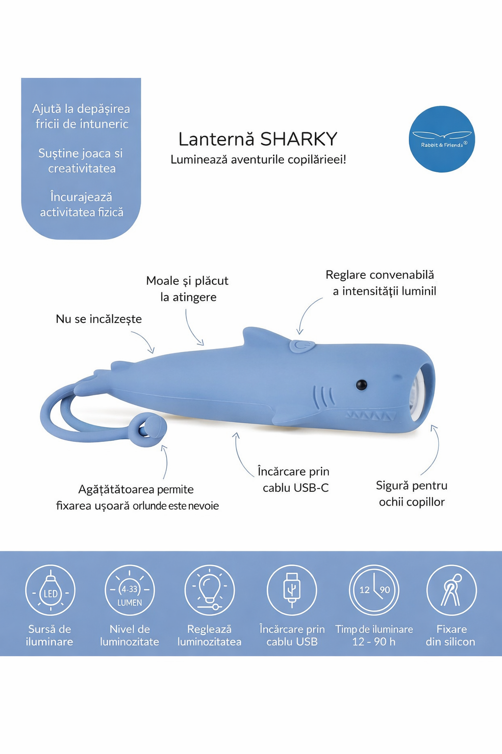 Lanternă pentru copii Rabbit & Friends SHARKY