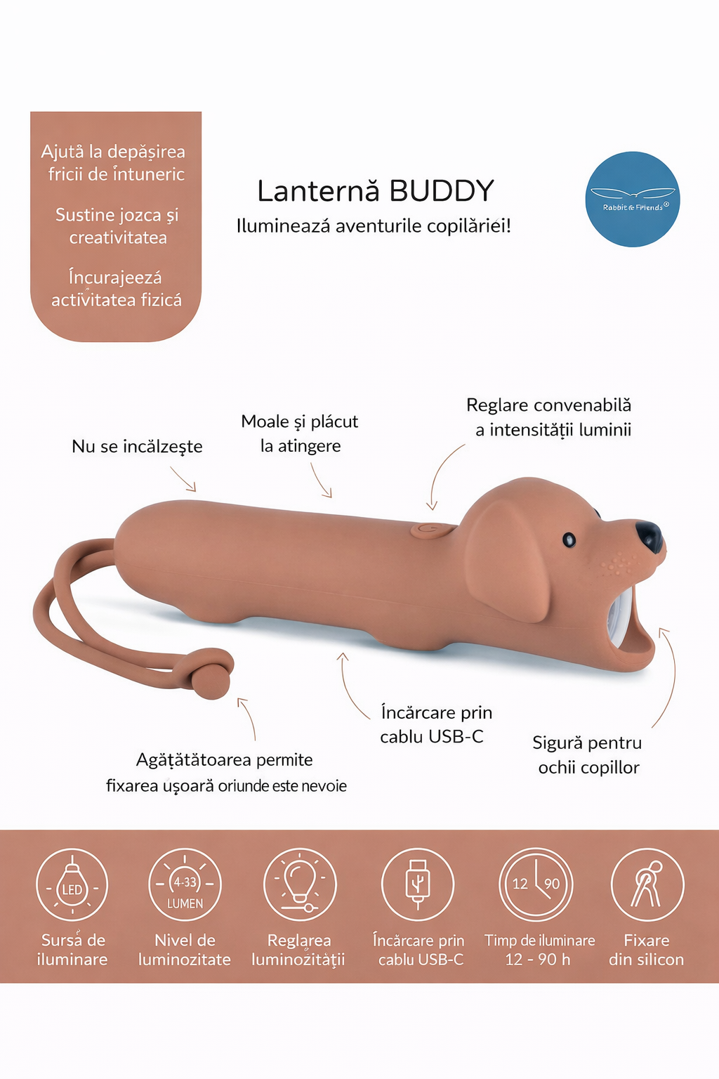Lanternă pentru copii Rabbit & Friends BUDDY