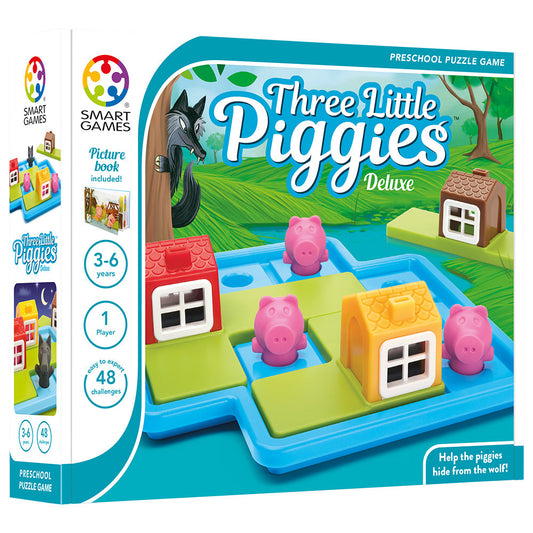 Smart Games - Three Little Piggies - Deluxe, joc de logica cu 48 de provocari, 3+ ani, editie internationala