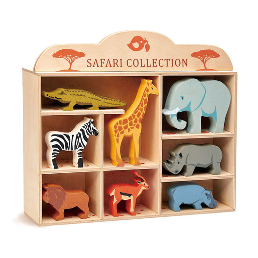 Imagine Animalute savana pe raft, din lemn premium - Safari Collection - 8 piese - TL8475