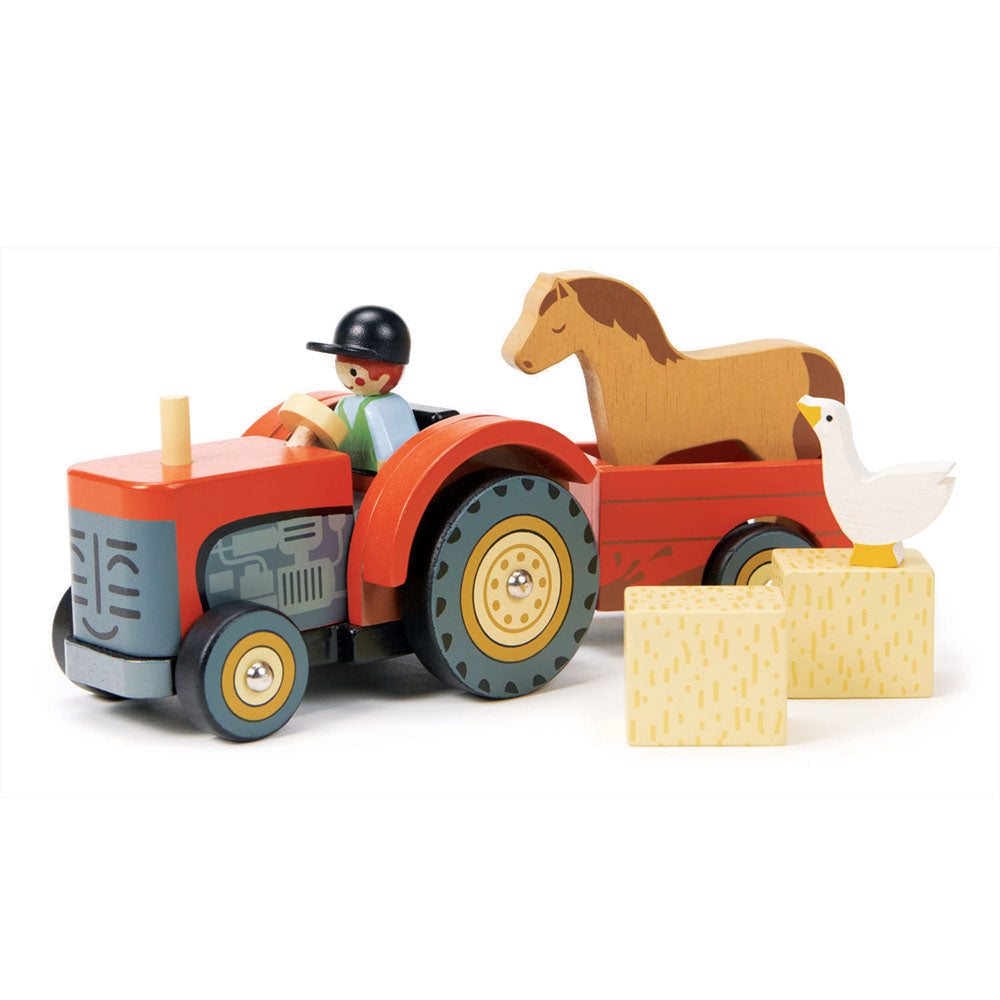 Imagine Tractorul cu remorca, din lemn premium - Farmyard Tractor - 7 piese - TL8485