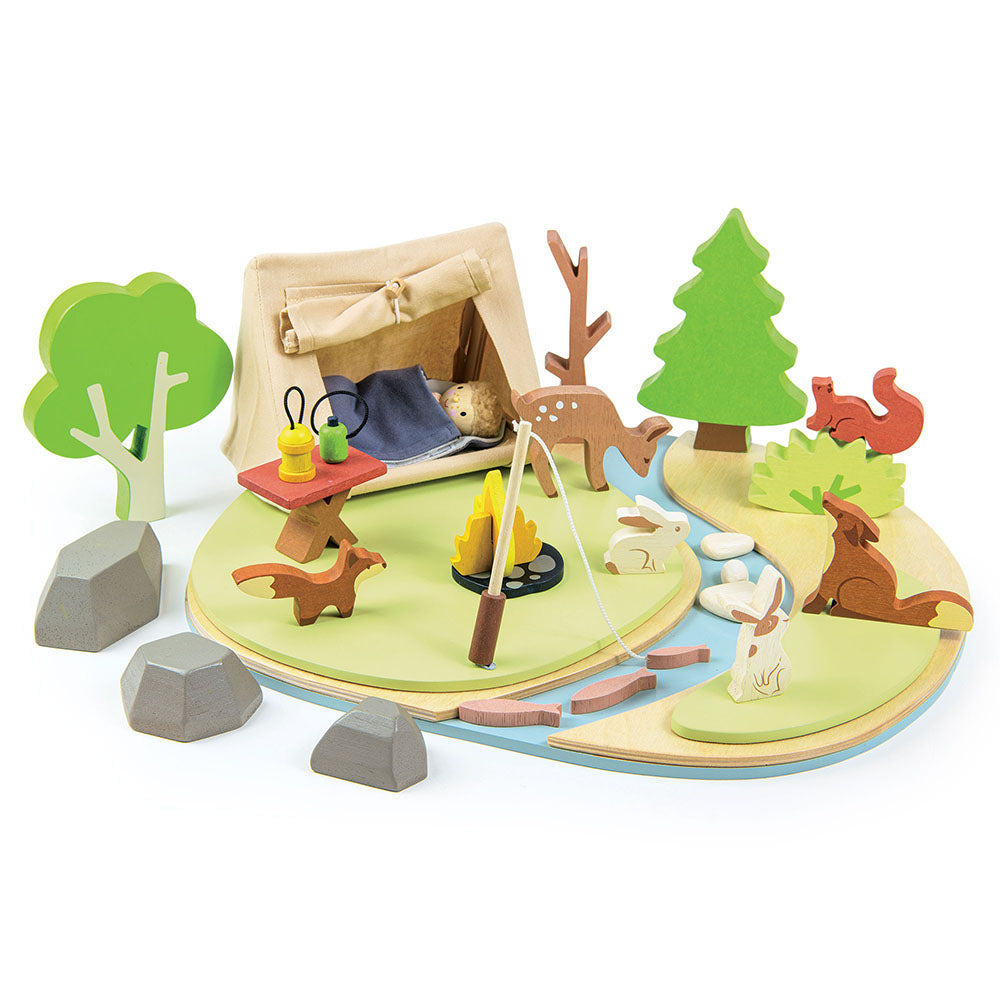 Set de joaca camping in natura, din lemn premium - Wildlife Camping Playset - TL8489