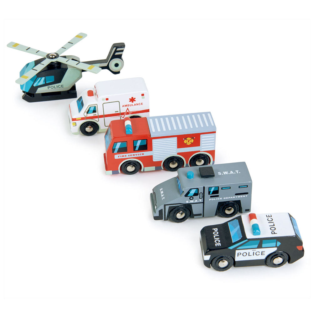 Imagine Set vehicule de salvare, din lemn premium - Emergency Vehicles - 5 piese - TL8662