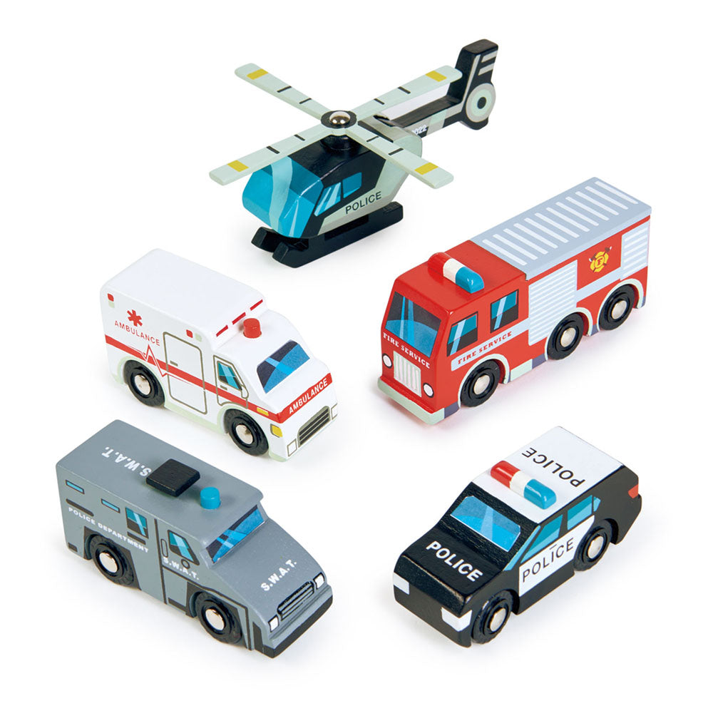 Imagine Set vehicule de salvare, din lemn premium - Emergency Vehicles - 5 piese - TL8662