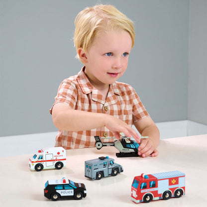 Imagine Set vehicule de salvare, din lemn premium - Emergency Vehicles - 5 piese - TL8662