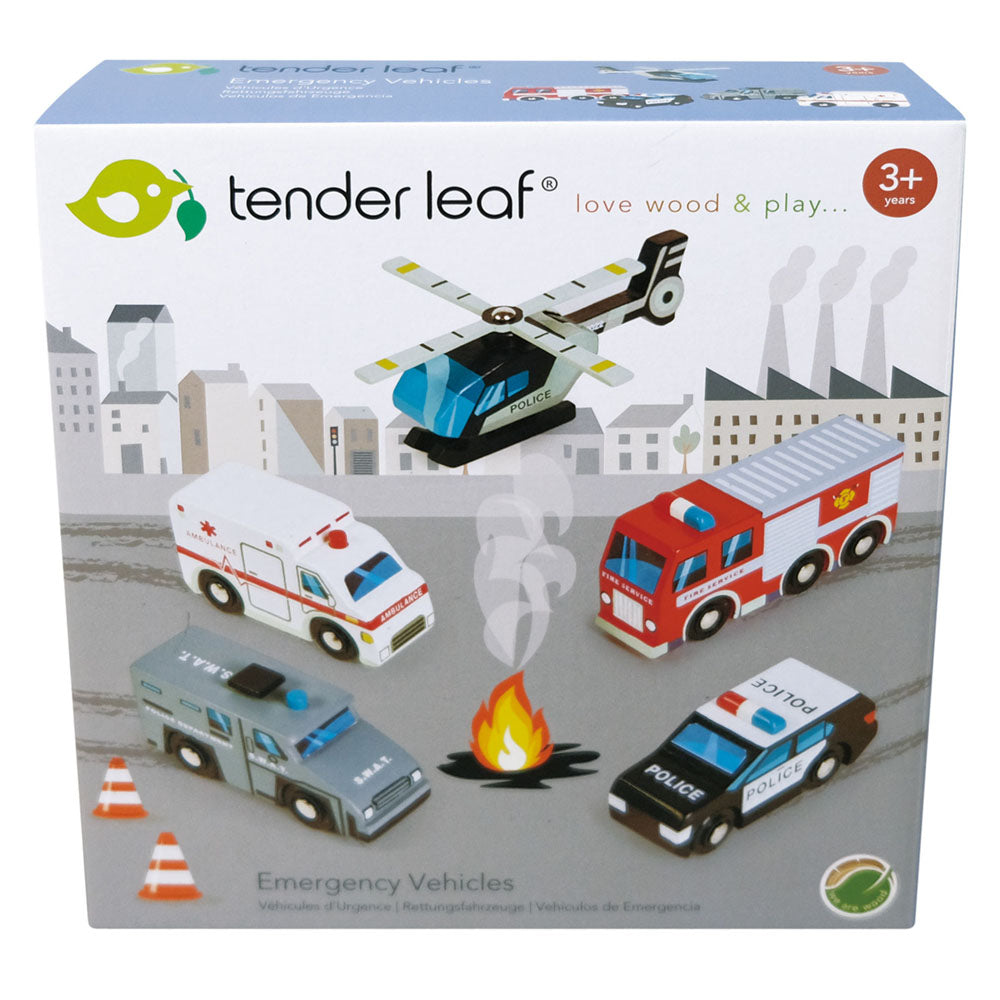 Imagine Set vehicule de salvare, din lemn premium - Emergency Vehicles - 5 piese - TL8662