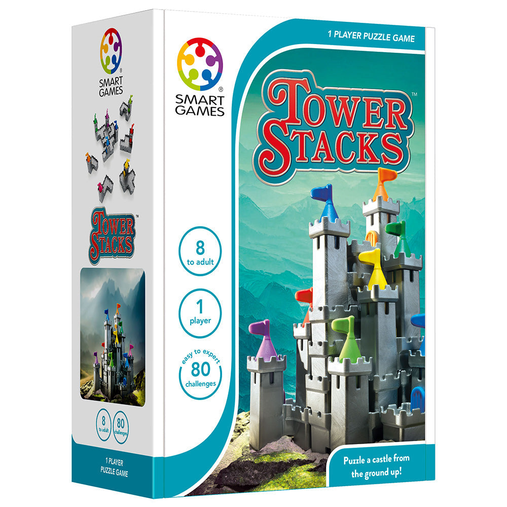 Smart Games – Tower Stacks, logikai játék 80 kihívással, 8+ éves, nemzetközi kiadás