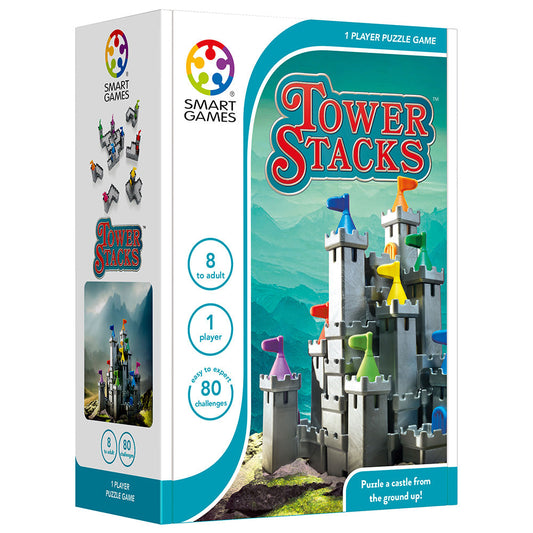 Smart Games – Tower Stacks, logikai játék 80 kihívással, 8+ éves, nemzetközi kiadás