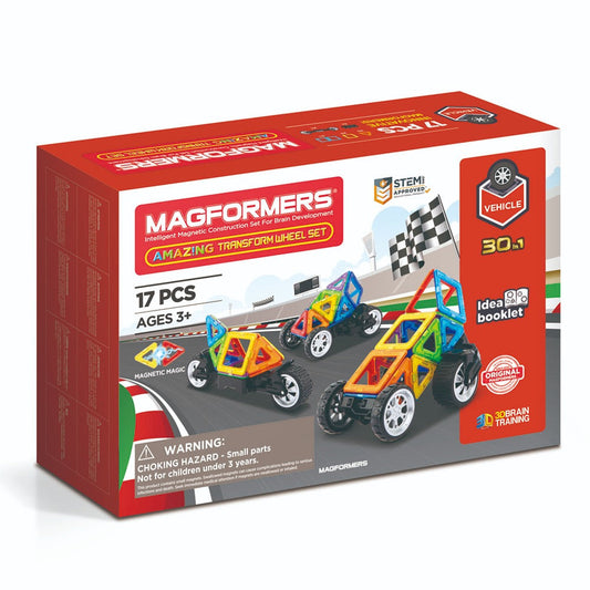 Joc magnetic de constructie Magformers Amazing Transform Wheels Set - Vehicule, 17 piese