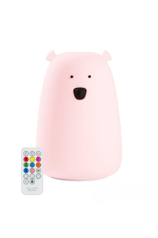 Lampă de veghe Big Bear cu telecomandă Rabbit & Friends – Silicon, 7 culori LED, Roz